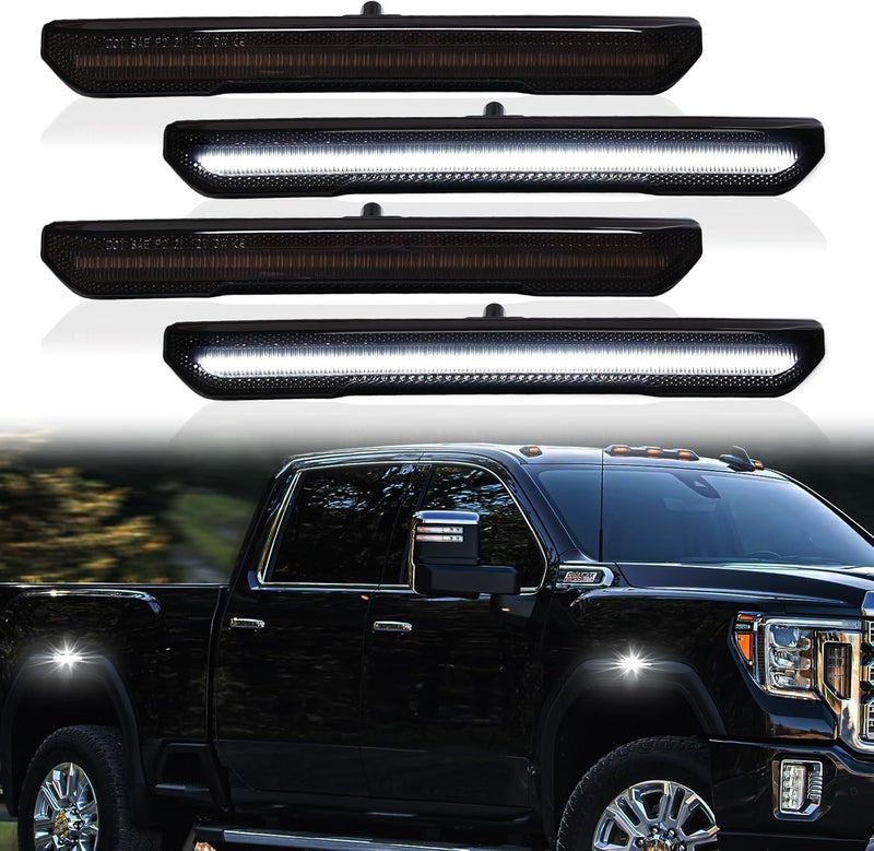 DERMOKA LED Side Marker Lights for GMC Sierra 2500HD 3500HD 2020-2024 Pickup Truck White Front Rear Fender Marker Lamps Smoked Len - Image 1
